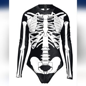 Skeleton‎ Print Black and White Bodysuit